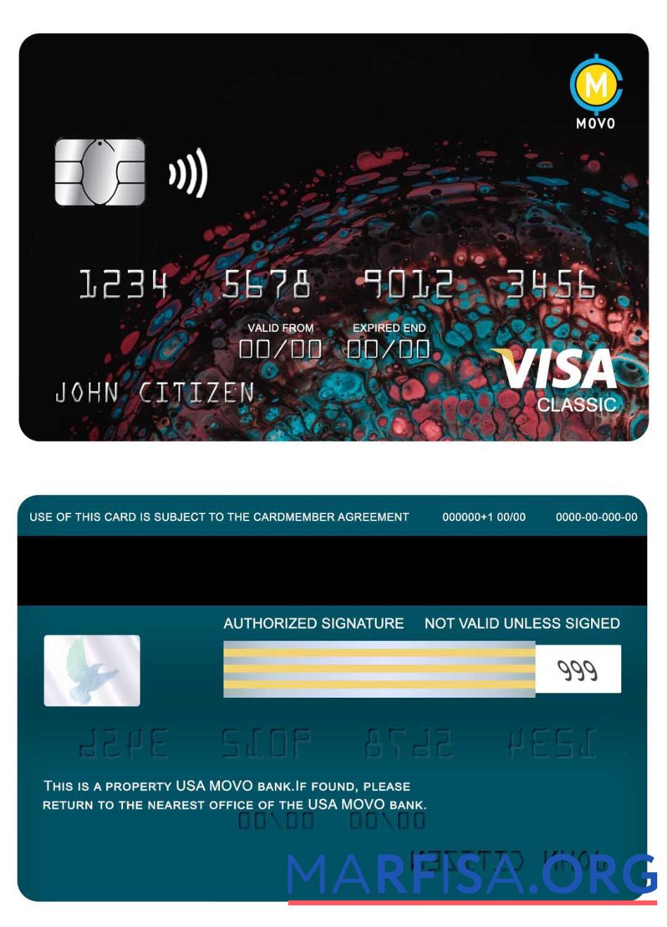 Blank USA MOVO bank visa classic card real example